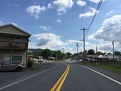 2016-06-25 16 07 31 View east along West Virginia State Route 9 (Henry W Miller Highway) at Depot Street in Paw Paw, Morgan County, West Virginia.jpg