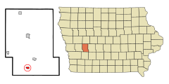 Audubon County Iowa Incorporated and Unincorporated areas Brayton Highlighted.svg
