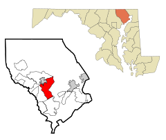 Harford County Maryland Incorporated and Unincorporated areas Bel Air South Highlighted.svg