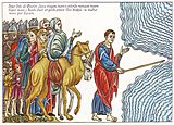 Hortus Deliciarum, Moses führt das Volk Israel durch das Rote Meer