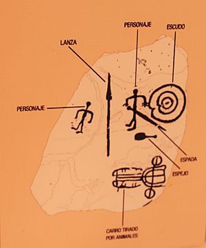 Archivo:MAB-Esquema estela de guerrero. Siglo VII-VI a.C La Solanilla, El Viso,Córdoba