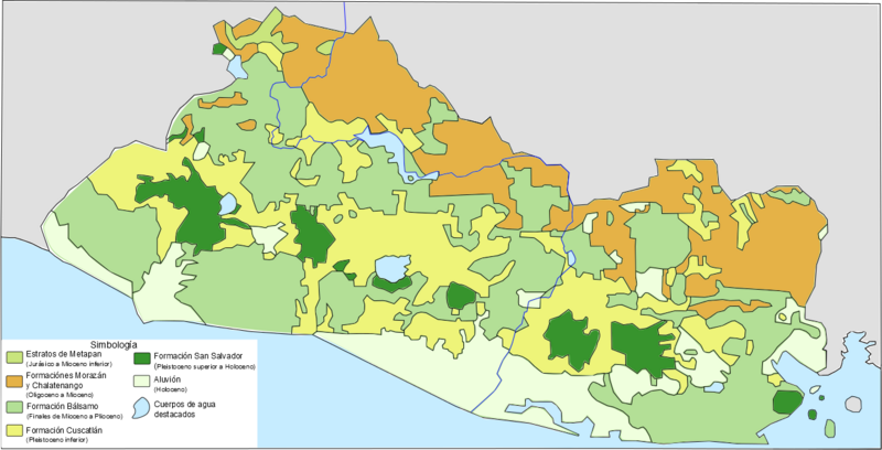 Mapa geológico simplificado de El Salvador