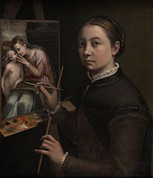 Sofonisba Anguissola, Selvportræt ved staffeliet, 1556, Museum Castle in Łańcut.jpg