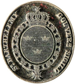 Archivo:Stämpel för guvernör över den svenska kolonin S-t Barthélemy, Västindien, 1784-1877 - Livrustkammaren - 102551