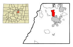 Douglas County Colorado Incorporated and Unincorporated areas Castle Pines Highlighted.svg