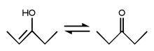 Tautomería ceto-enol entre el pent-2-en-3-ol y la pent-2-ona.