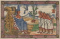 Moctezuma II recibiendo una embajada de Huejotzingo durante la guerra con Tlaxcala, en el folio 176v