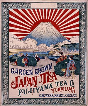 Archivo:Ranji, label of Japanese green tea - Rising Sun on Mt. Fuji design