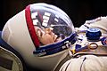STS-135 Sandy Magnus undergoes a fit check of her Sokol suit