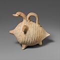 Terracotta duck-shaped askos (flask with spout and handle over the back) MET DP132622