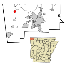 Benton County Arkansas Incorporated and Unincorporated areas Gravette Highlighted.svg