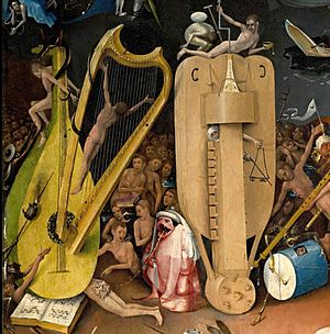 Archivo:Bosch, Hieronymus - The Garden of Earthly Delights, right panel - Detail musical instruments (left)
