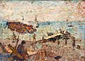Giuseppe Amisani, Spiaggia a Portofino, Olio spatolato su tavola, 64 x 46,5