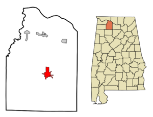 Archivo:Lawrence County Alabama Incorporated and Unincorporated areas Moulton Highlighted