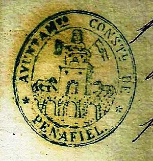 Archivo:Oficial.Escudo y sello del Ayuntamiento Constitucional de Peñafiel de 1848 a 1882.