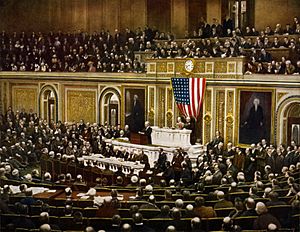 Archivo:President Woodrow Wilson asking Congress to declare war on Germany, 2 April 1917