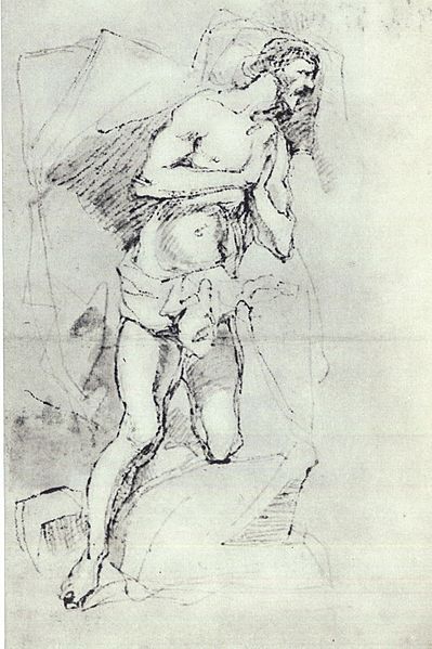 Baptisme de Crist, dibuix d'El Greco
