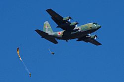 Archivo:JGSDF 1st Airborne Brigade C-130&Paratroopers dropping 20090111(Narashino)