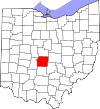 Mapa de Ohio con la ubicación del condado de Franklin