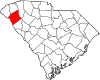 Mapa de Carolina del Sur con la ubicación del condado de Anderson
