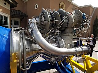 Blue Origin BE-4 rocket engine, sn 103, April 2018 -- LCH4 inlet side view, minus nozzle.jpg