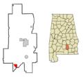 Crenshaw County Alabama Incorporated and Unincorporated areas Dozier Highlighted