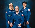 Expedition 49 crew portrait with astronaut Kate Rubins, cosmonaut Anatoly Ivanishin, and astronaut Takuya Onishi