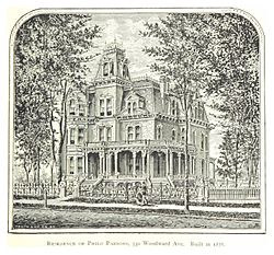 Archivo:FARMER(1884) Detroit, p483 RESIDENCE OF PHILO PARSONS, 530 WOODWARD AVE. BUILT IN 1876