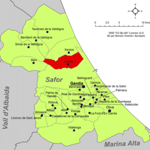 Archivo:Localització de Xeresa respecte de la Safor