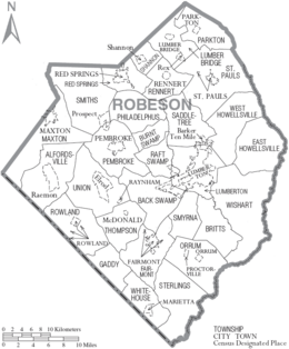 Archivo:Map of Robeson County North Carolina With Municipal and Township Labels