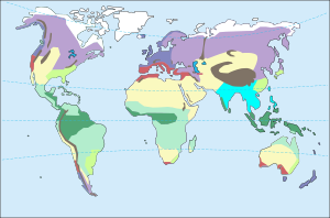 Archivo:Map world climate zones (simplified to 10)-blank