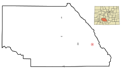 Saguache County Colorado Incorporated and Unincorporated areas Crestone Highlighted.svg