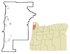 Tillamook County Oregon Incorporated and Unincorporated areas Manzanita Highlighted.svg