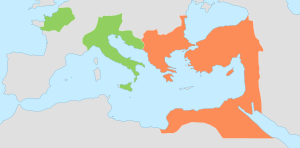 Archivo:Western and Eastern Roman Empires 476AD-es