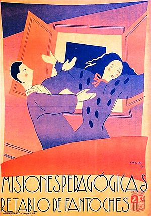 Archivo:Cándido Fernández Mazas, Misiones Pedagógicas. Retablo de Fantoches, 1934. Litografía, 70 x 50 cm