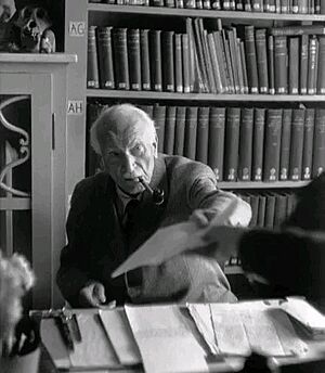Archivo:Carl Gustav (C.G.) Jung at his home library in Küsnacht, Switzerland. Kairos Film Foundation photo