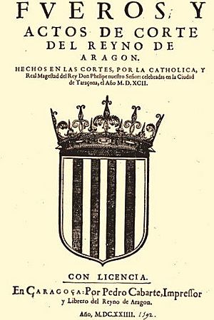 Archivo:Fueros y Actos de las Cortes de Tarazona de 1592