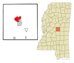 Leake County Mississippi Incorporated and Unincorporated areas Redwater Highlighted.svg