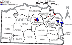 Archivo:Map of Greene County Pennsylvania With Municipal and Township Labels