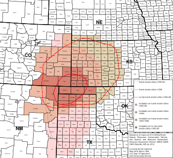 Archivo:Mapa de estados y condados afectados por el Dust Bowl, hecho por el gobierno federal de los EEUU (NRCS SSRA-RAD)
