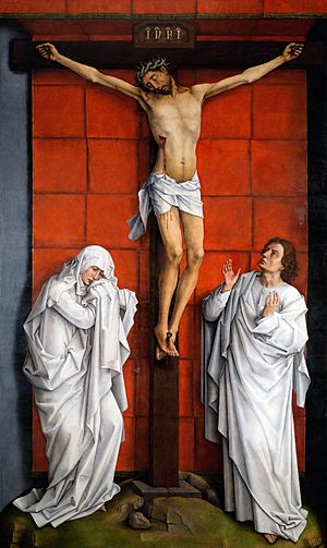 Archivo:Weyden Christ on the Cross with Mary and St John