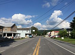 2016-06-25 17 50 47 View east along West Virginia State Route 9 (Central Avenue) at Station Street in Great Cacapon, Morgan County, West Virginia.jpg