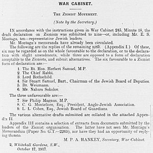 Archivo:Balfour Declaration War Cabinet minutes appendix 17 October 1917