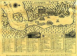 Archivo:Ciudad Vieja y Nueva de Guayaquil en 1741 (Versión auxiliar - datada hacia Agosto de 1952) - AHG