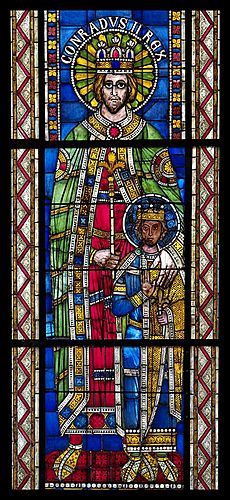 Archivo:Conrad II et prince impérial, vitrail roman, Cathédrale de Strasbourg