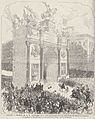 Entrée a Madrid de Alphonse XII, l'arc de triomphe élevé par l'association des dames de la noblesse à l'entrée de la rue d'Alcala, de Vierge