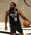 Harden on the Nets wearing their city edition jersey.