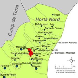 Archivo:Localització de Vinalesa respecte de l'Horta Nord