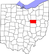 Mapa de Ohio con la ubicación del condado de Holmes