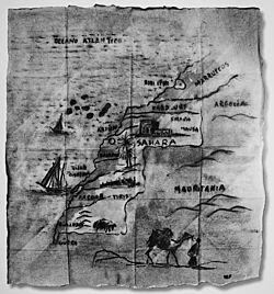 Mapa del Sahara Occidental, dibujado en 1940 por Tomás Ázcarate Ristori